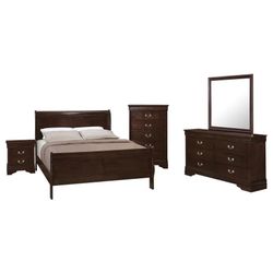 4 Pc Queen Bedroom Set With Queen Bed Frame Dresser Mirrors And Nightstand On Sale Now