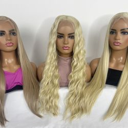Just Like Human Hair! Luxury Fiber Lace Wigs 613 Blonde 