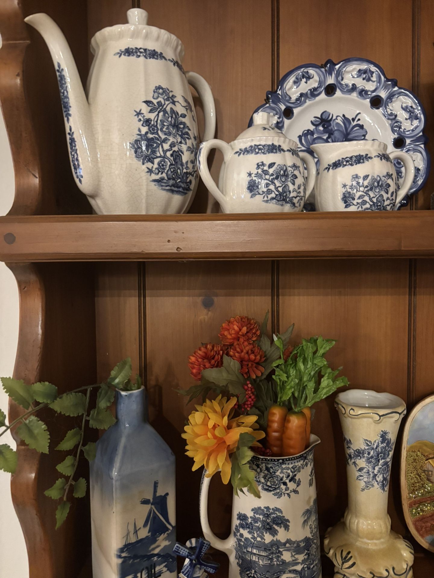 3 Piece Blue And White Vintage Coffee Pot And Sugar And Creamer