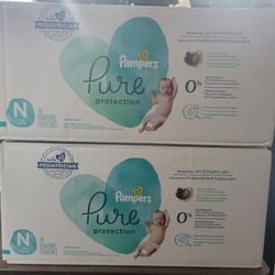 2 Boxes Of Pampers Pure Protection For Newborns! 76 Diapers Per Box!