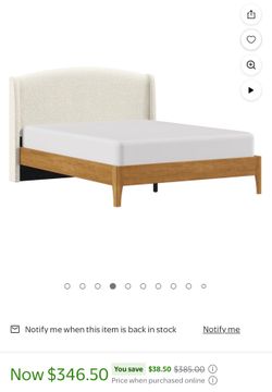 Springwood Upholstered Bed, Queen, Shearling and Light Honey Finish