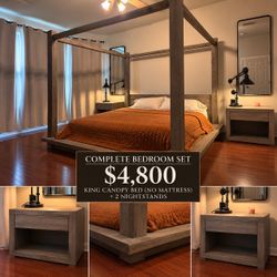 Restoration Hardware  Canopy king bedroom set with two dressers