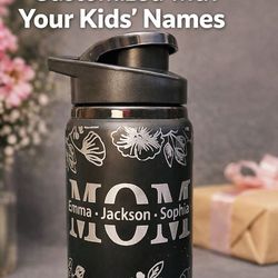 Custom names MOM water bottle 20oz laser engraved for Mother's Day