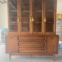 Mid Century Modern Basset Credenza + Hutch, Solid Wood, Walnut, Vintage MCM