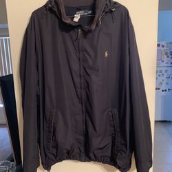 Men Polo Jacket size 4 X B...(windbreaker) with hoody selling for $60 