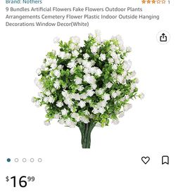 9 Bundles Artificial Flowers Fake Flowers Outdoor Plants Arrangements Cemetery Flower Plastic Indoor Outside Hanging Decorations Window Decor(White)