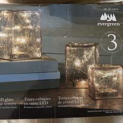 New un-open LED GLASS CUBE TOWERS GOLD CRACKLE FINISH