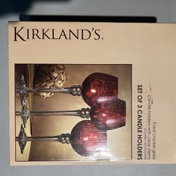 Kirkland 3 Red Crackle Glass candle holders