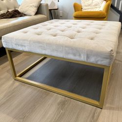 Square Ottoman With Metal Base Taupe Color