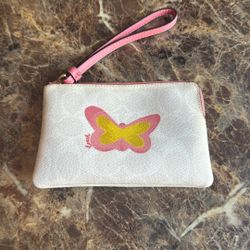 Coach Butterfly CHALK PINK Wristlet Wallet Bag ID Card Corner Zip C9589