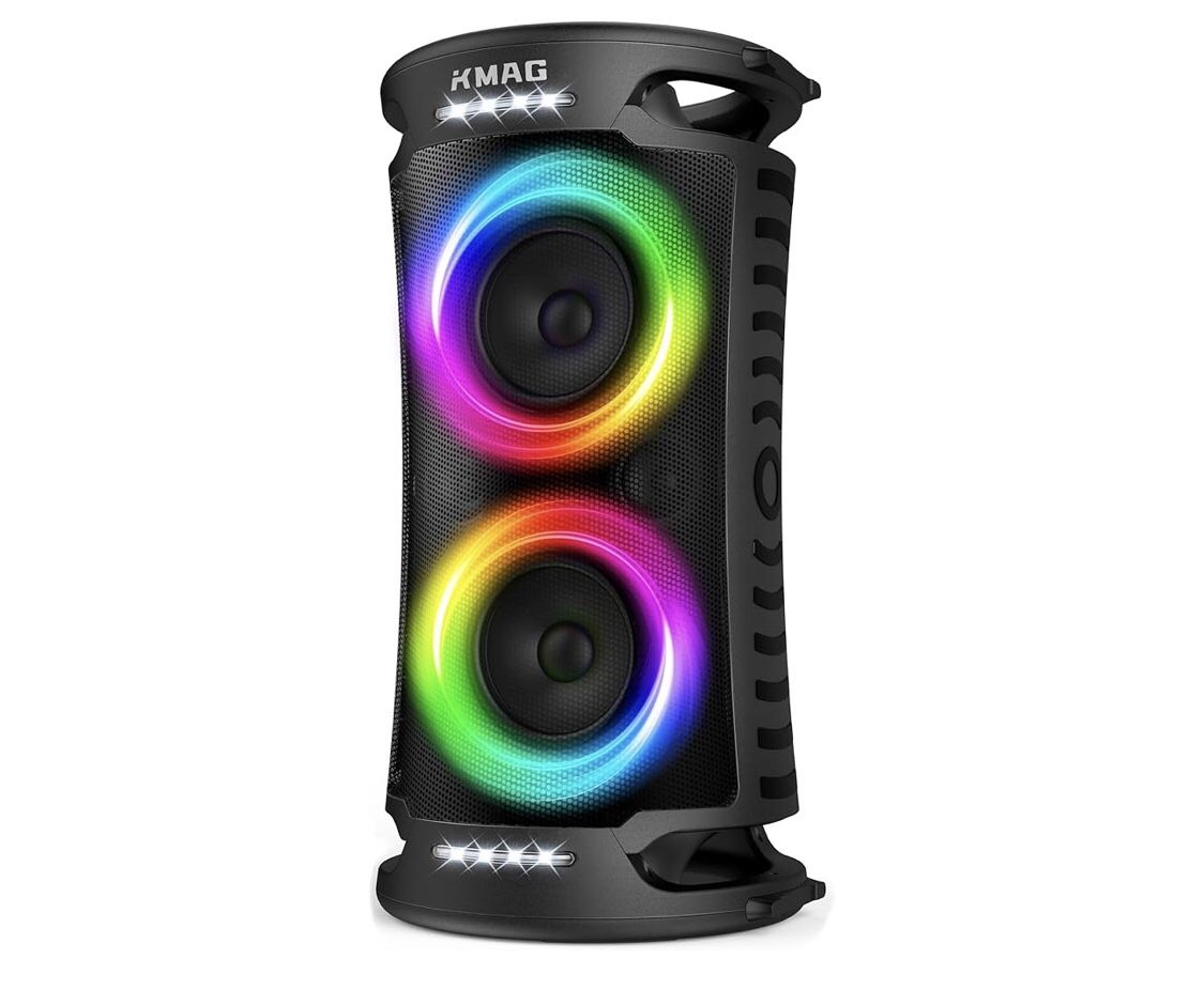 Large Bluetooth Speaker, 260W Peak Powerful Loud Sound with Deep Bass, 15Hr Playtime, Fast Charge, TWS, Cool Lights, Portable Outdoor Speaker Wireless