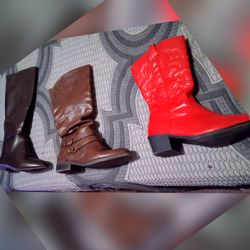 Used 3  Bundle of boots Red size 10  dark brown size 9 1/2 medium  and light brown size 10 m