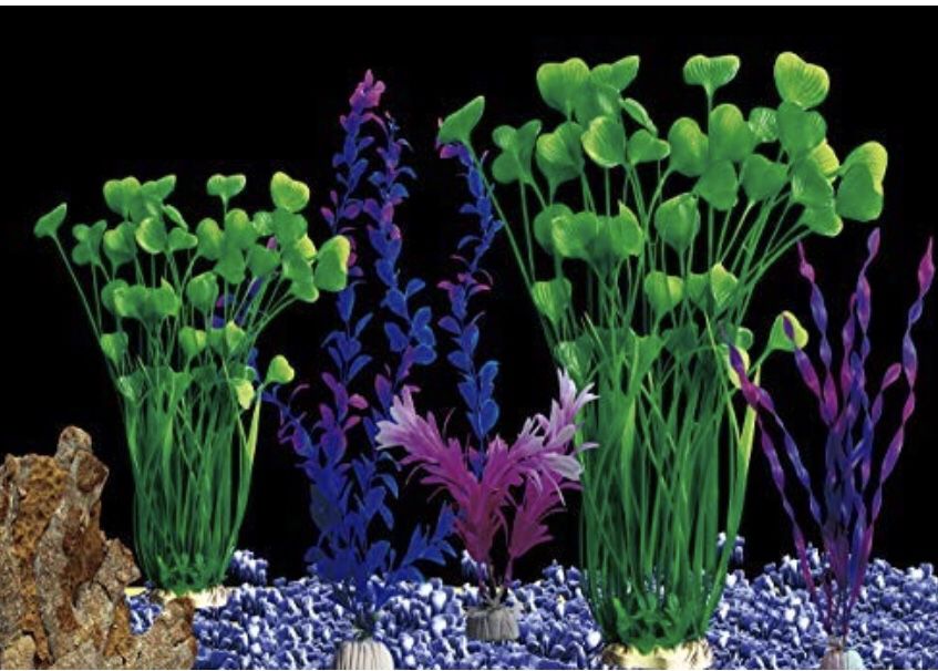OBO Large Aquarium Decorations Plants, Fish Tank Artificial Plants Derorations, Red, Purple, Green, be Used for Fairy Garden, 15.7 Inch, 4 Pieces