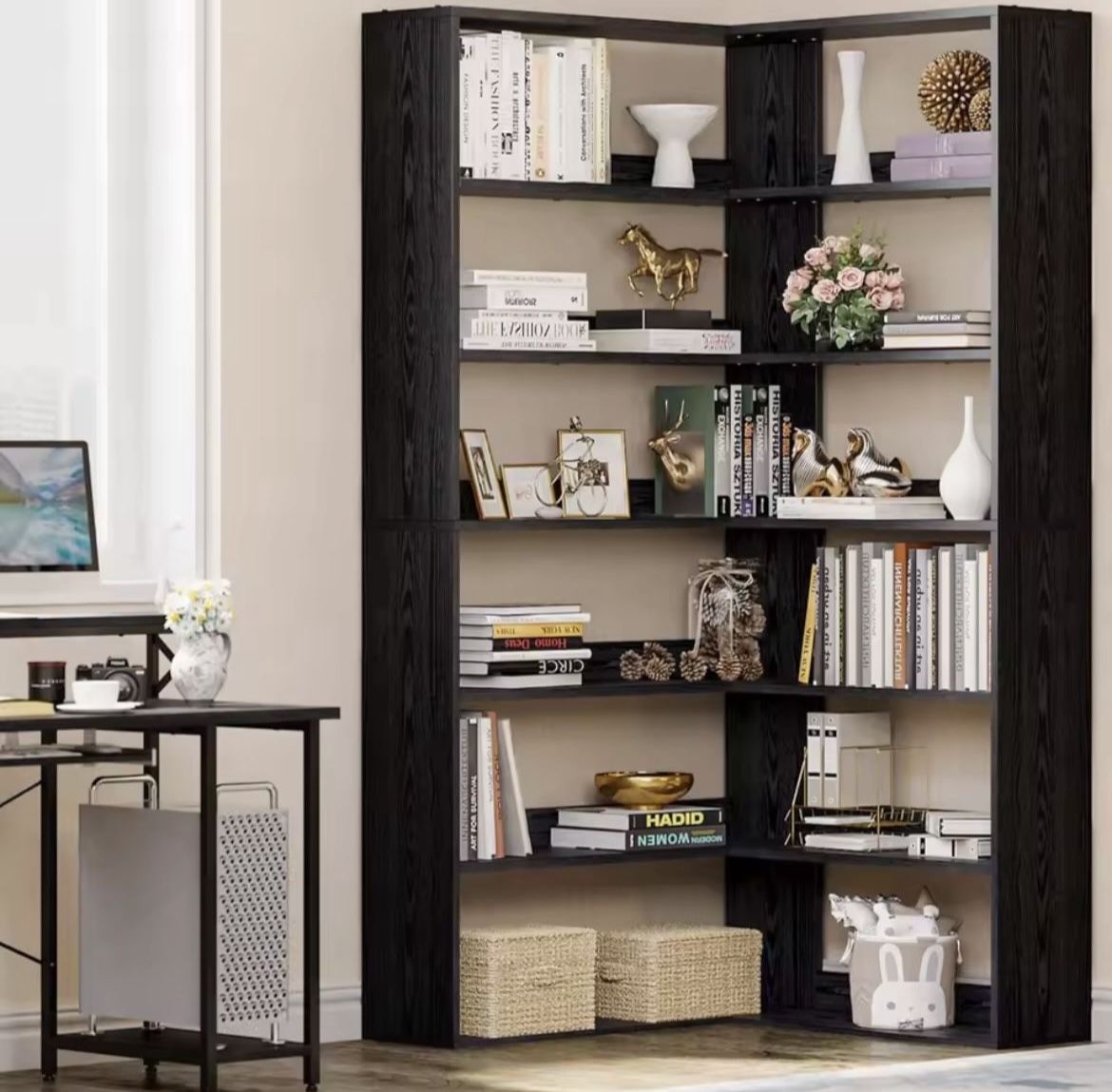 Bookcase Corner 6 Tier Bookshelves Black