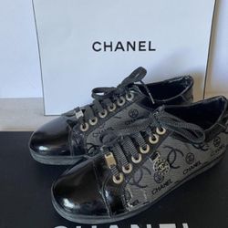 Chanel CC Logo Black Silver Sneakers Shoes
