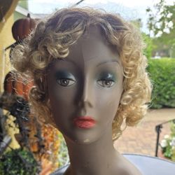 Short Curly Blonde Hair Wig Cosplay Halloween 