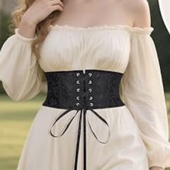 Large Jacquard Corset Belt for Women Underbust Boned Lace Up Bustier Waspie Belt Renaissance Steampunk Pirate Corset