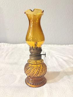 Mini Amber Glass Hurricane Oil Lamp