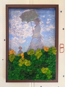 16x13” Monets Woman In Parasol Preserved Moss Wall Art