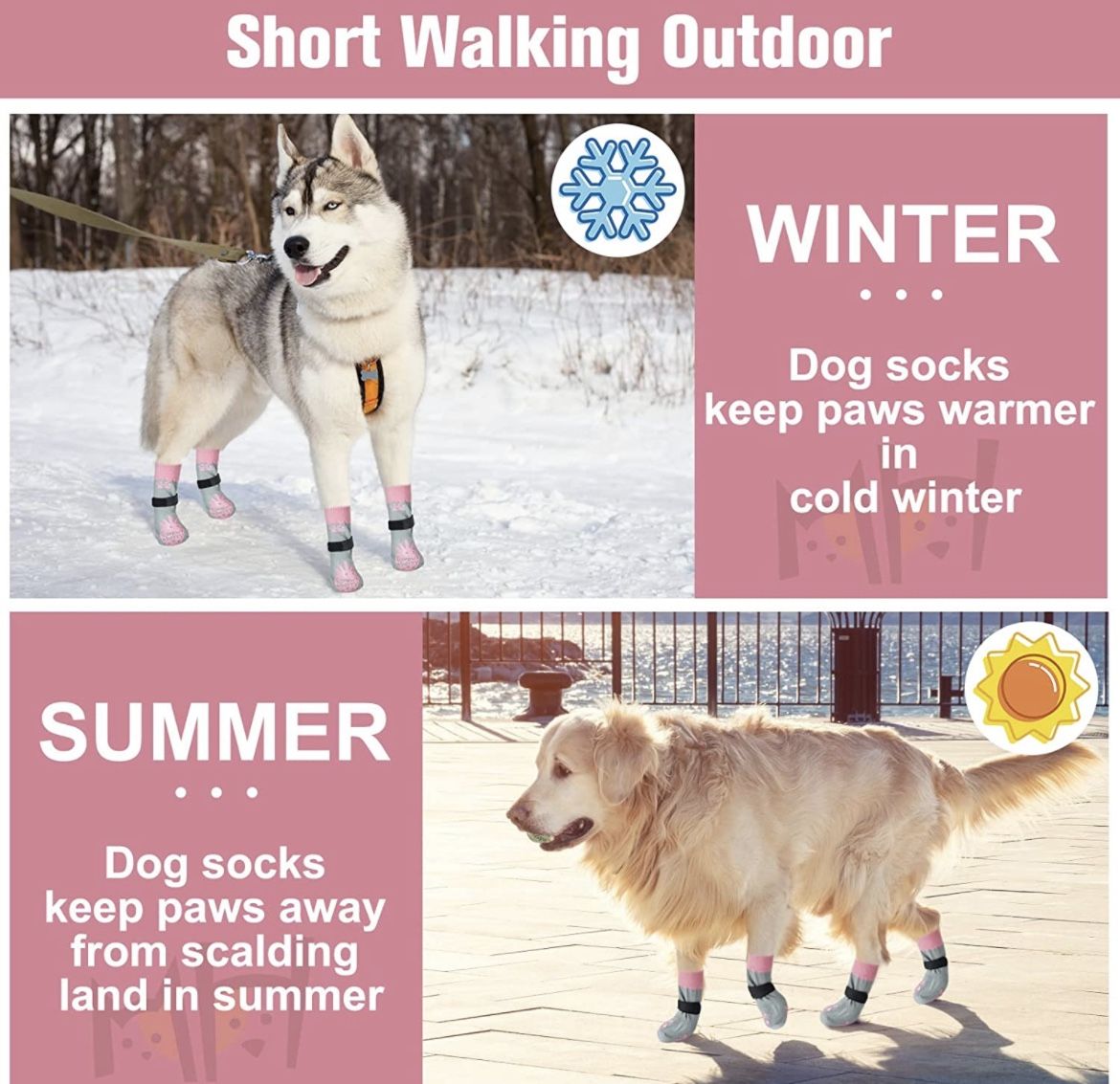 BEAUTYZOO Anti-Slip Dog Socks with Grips Traction Control for Dogs, Non Skid Indoor Double Side Pet Paw Protector for Hardwood Floor Wear (Strawberry,