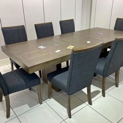 NEW IN BOX - Wood Dining Table + 8 Charcoal Grey Chair Set $54 DOWN PAYMENT 