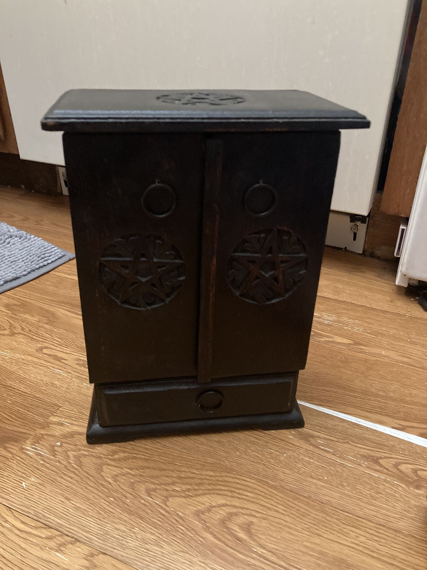 Crystal Shelf/ Small black Wiccan cabinet