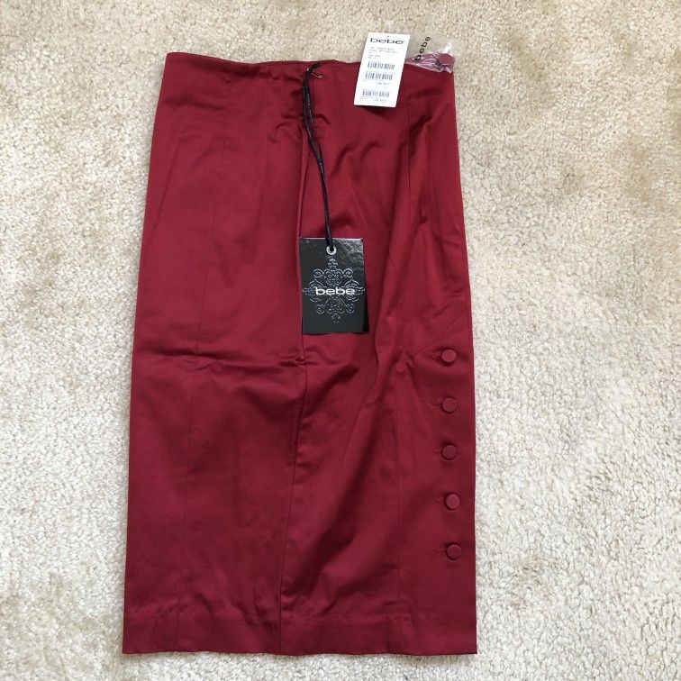 Bebe High-Waist Satin Button-Back Pencil Skirt Red XS