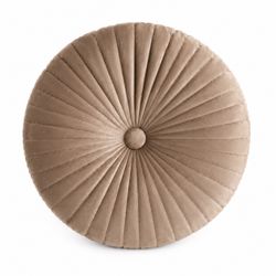 Round Pleated Velvet Champagne Brown Throw Pillow - NEW