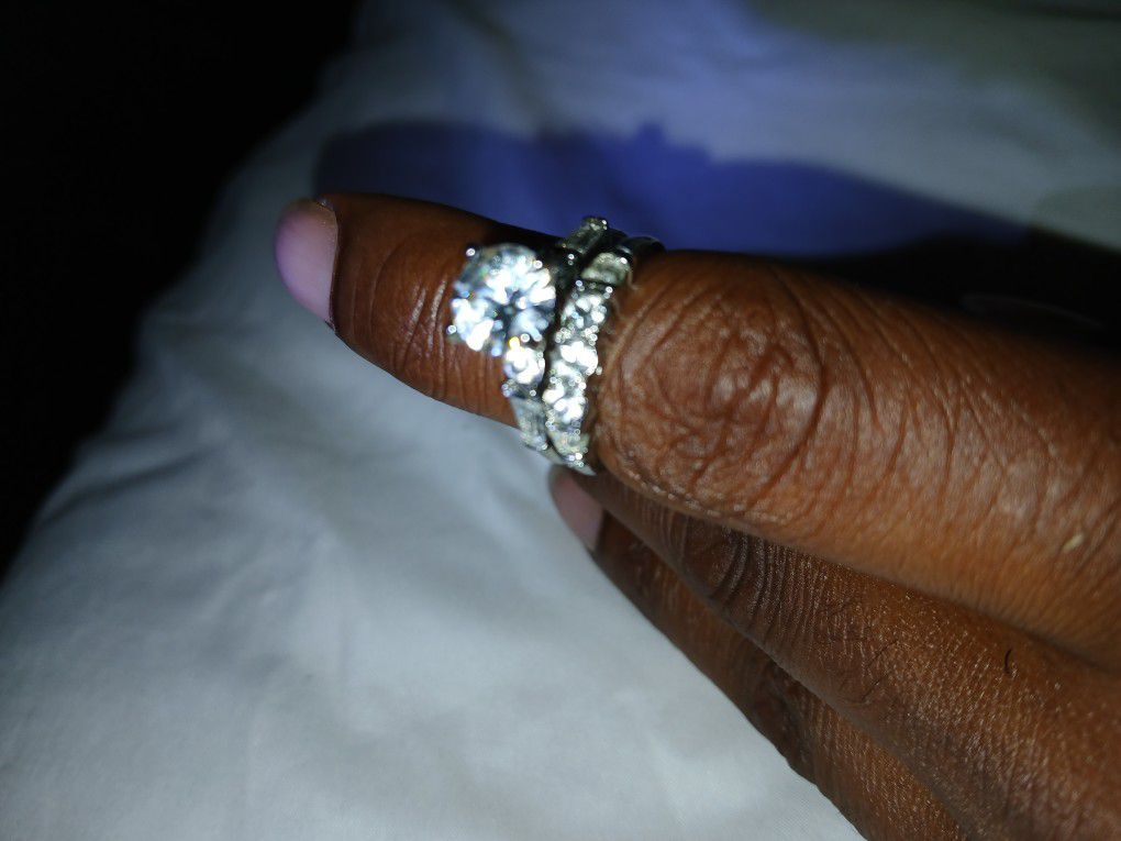 14kt White Gold Filled Engagement Ring Wedding Band Set