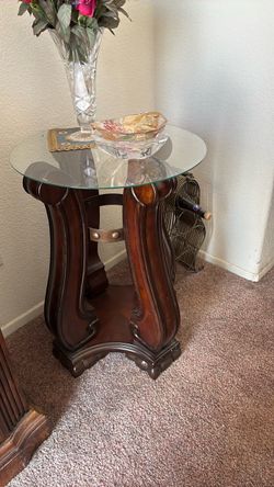Side table with  glass top wood ,heavy