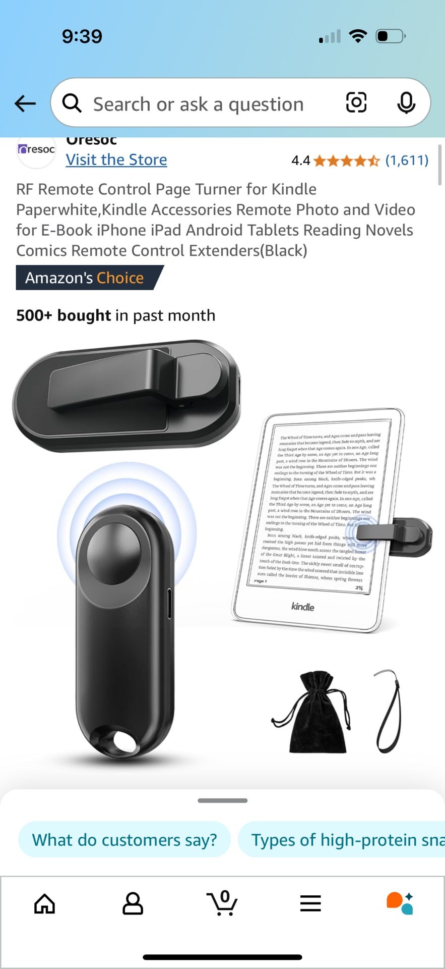 RF Remote Control Page Turner for Kindle Paperwhite,Kindle Accessories Remote Photo and Video for E-Book iPhone iPad Android Tablets Reading Novels Co