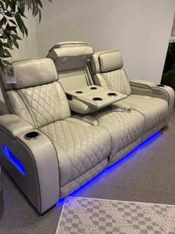 Power Reclining Sofa w/ diamond Stitch, LED light and wireless surround sound
