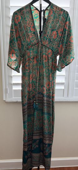 NATURAL LIFE FLORAL LONG DRESS-TEAL&CORAL BOHO