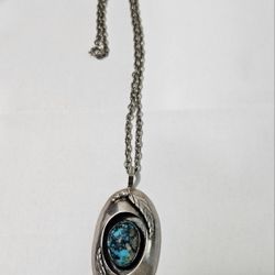 Navajo, sterling silver shadowbox pendant with kingman turquoise stone