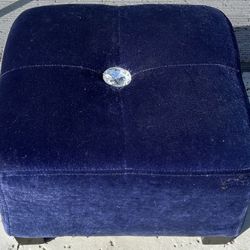 Luxurious Small Deep Blue Velvet Square Footstool - Ottoman - Crystal Tuft (Read Description)