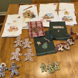 Gingerbread ornaments/ hand towels/ cookie cutters. Sold as sat. Christmas. All are new !