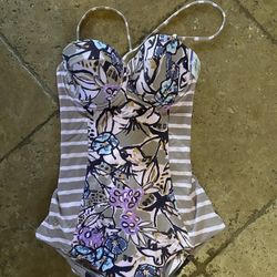 maaji one piece Floral Striped Lace Up Back swimsuit medium New w/tags