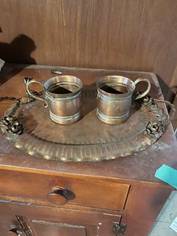 Vintage Gregorian copper tray and mugs - $50