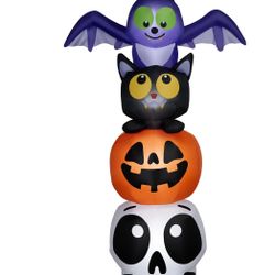 New Halloween Bat Skeleton Pumpkin Cat Totem Airblown Yard Inflatable Decor, Way to Celebrate, 7 ft