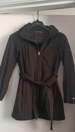 New Calvin Klein black trench coat with hood women's small