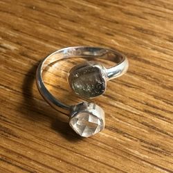 Authentic Moldavite & Herkimer Diamond Adjustable Ring