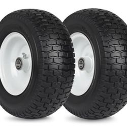 2 Pack, 13x5.00-6 Flat Free Lawn Mower Tire and Wheel