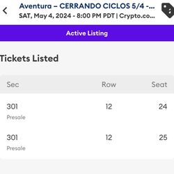 2 Aventura Concert Tickets (May 4th) 