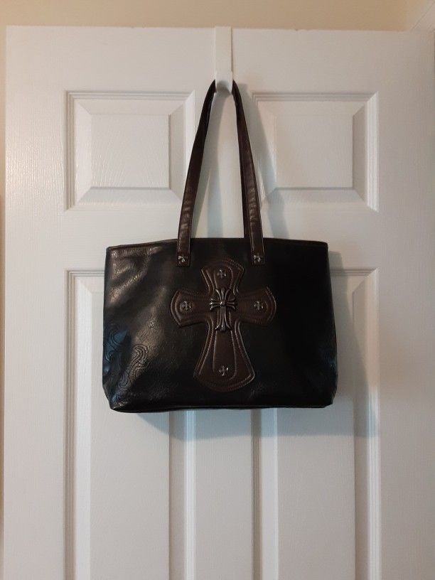 Black And Brown Cross Design Shoulder Bag