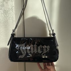 Juicy Couture Black Patent Shoulder Bag – Rhinestone Logo Purse