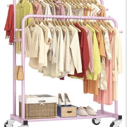 Double Rod Garment Rack pink Like New!
