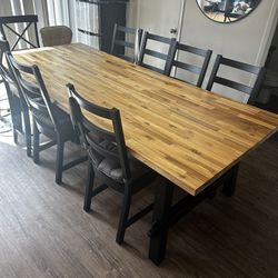 Wooden Dinning table + 6 chairs Ikea Skogsta 