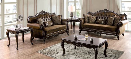 Traditional Sofa & Loveseat Set - Brown Color