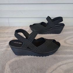 BLACK STRAPY WEDGE SANDAL SZ 10 FOR WOMEN'S 