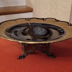 Vintage Porcelain And Bronze Center / Plate Decorative 